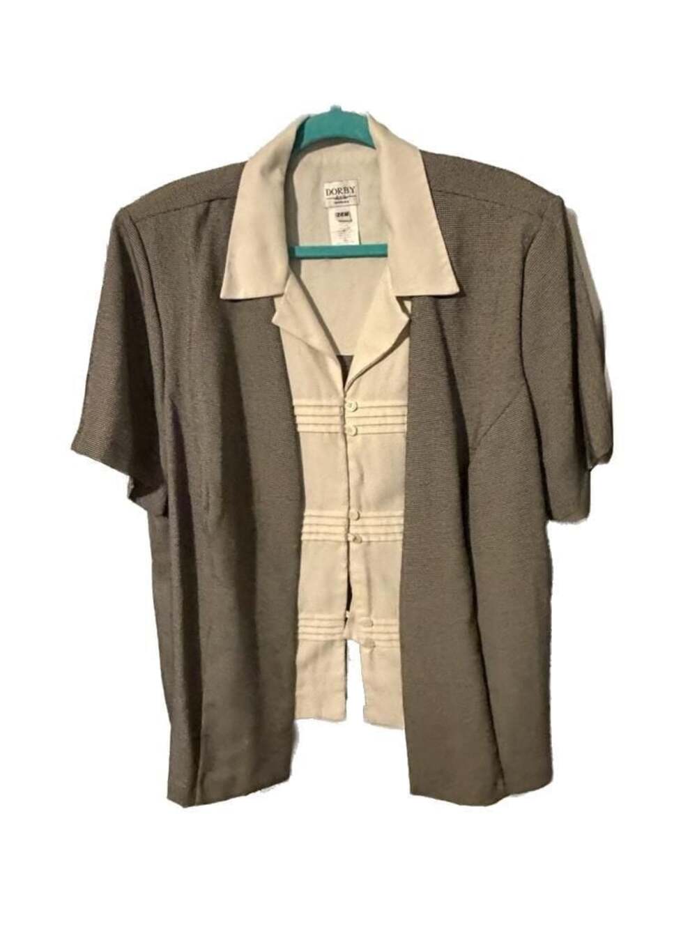 Dorby Woman Short Sleeve Two-Tone Layered Look Button-Down Shirt